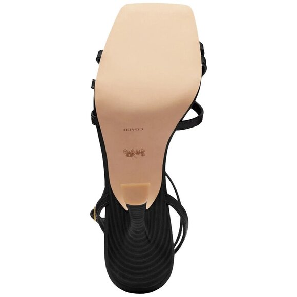 Coach Kelsey Women's Black Leather High Heel Sandals Strappy Dress Shoes - Picture 5 of 5